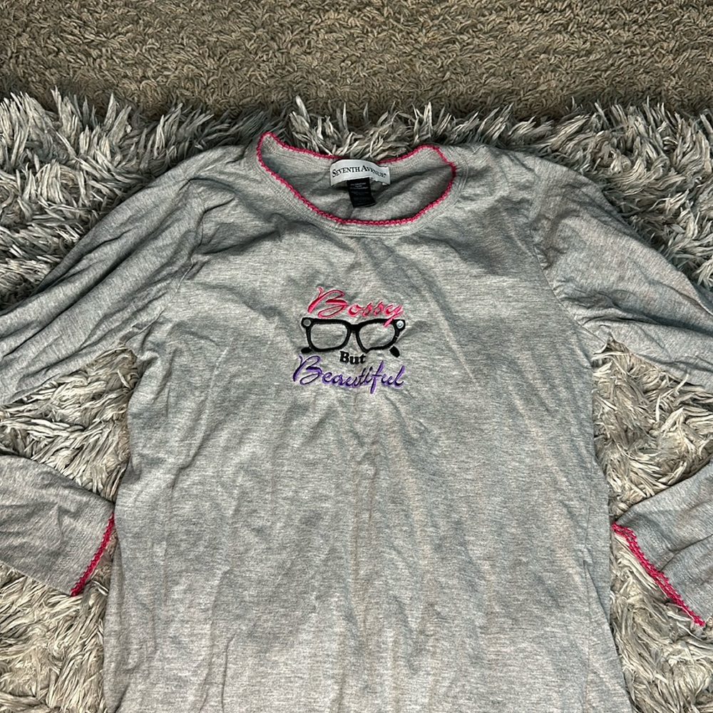 Gray Long Sleeve Pajama Top